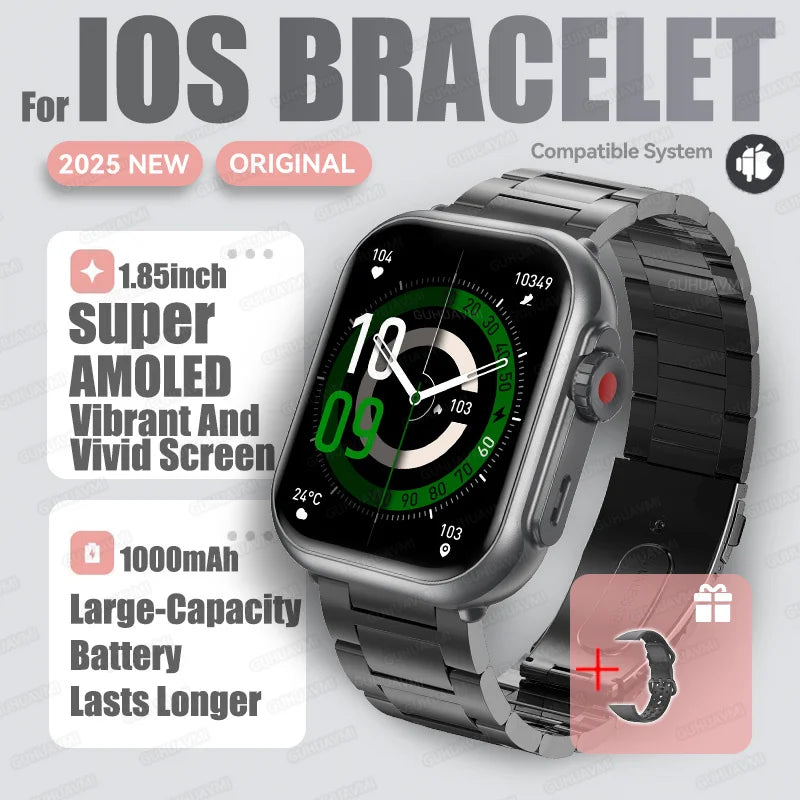 1,85" HD AMOLED Smartwatch med Bluetooth-opkald – IP68 Vandtæt Full Touch Sportsur til Mænd og Kvinder (2025)
