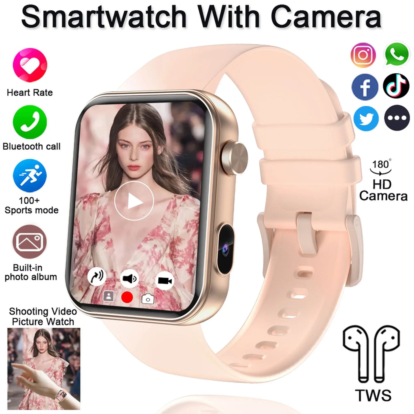 Smartwatch 2025 für Damen und Herren – Kamera, Videoaufzeichnung, Gesundheits- und Fitness-Tracker, wasserdicht, Bluetooth-Anruf