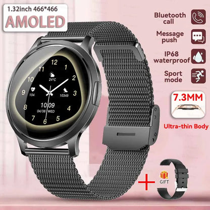 1,32" ultratyndt AMOLED-smartwatch til kvinder med Bluetooth-opkald – Brugerdefinerede urskiver, aktivitetsmåler, luksusdesign
