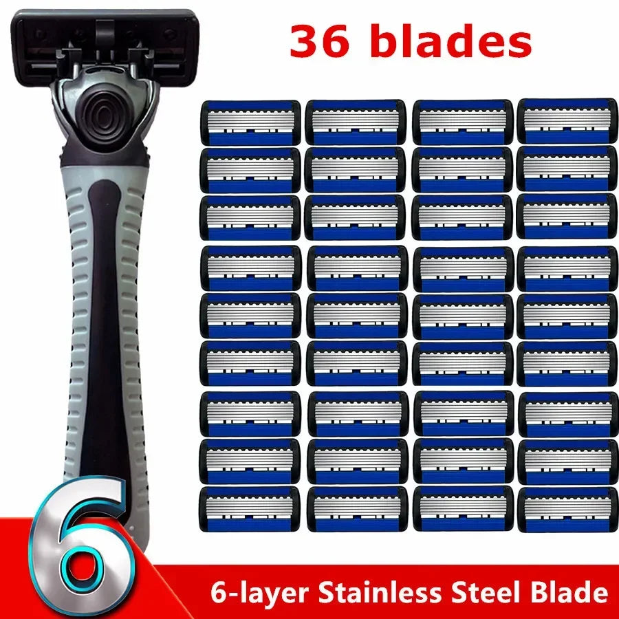 Klassisk 6-bladet sikkerhedsbarbermaskine sæt med 27 udskiftelige blade