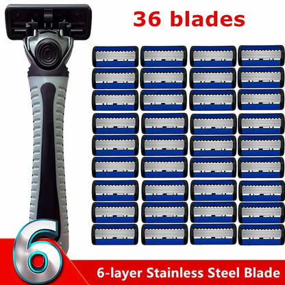 Klassisk 6-bladet sikkerhedsbarbermaskine sæt med 27 udskiftelige blade