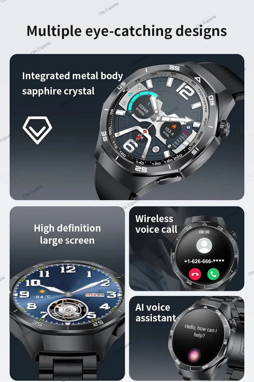 HD AMOLED Smartwatch für Herren mit Bluetooth-Anruffunktion, Herzfrequenzmesser & GPS-Bewegungsverfolgung – Wasserdicht, für Android & iOS (2025)
