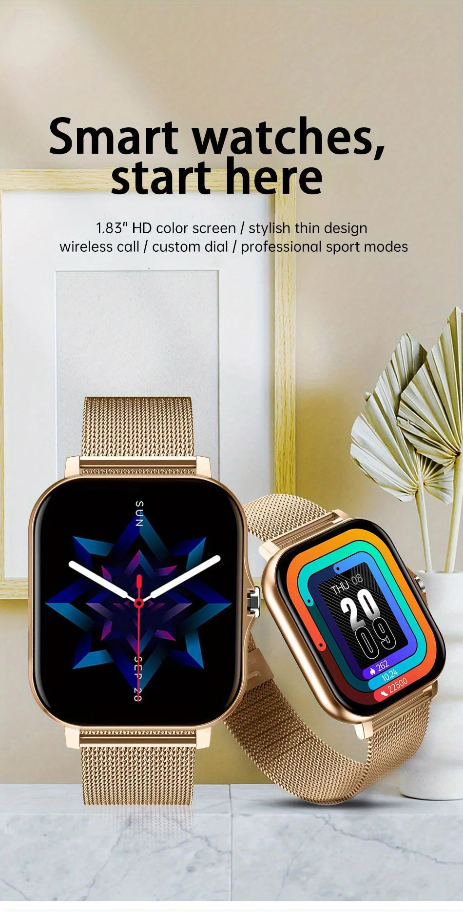 Smartwatch med trådløse opkald og digital skærm – Silikonerem og design i rustfrit stål