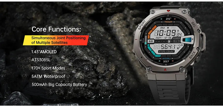 Outdoor-Smartwatch – GPS, AMOLED-Display, Kompass & 5ATM Wasserdicht