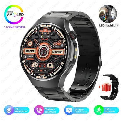 Herren-Smartwatch mit Full Touch, Bluetooth-Anrufen, Kompass und Taschenlampe – Fitness-Tracker und Herzfrequenzmesser, wasserdicht
