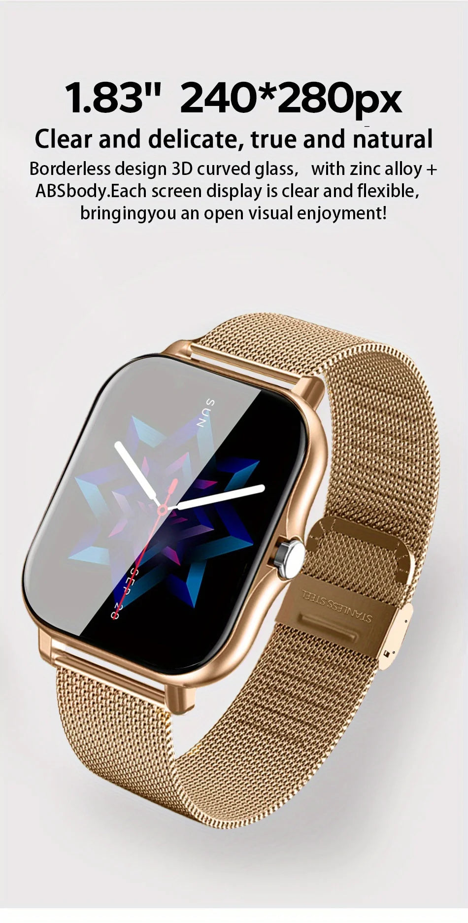 Smartwatch med trådløse opkald og digital skærm – Silikonerem og design i rustfrit stål