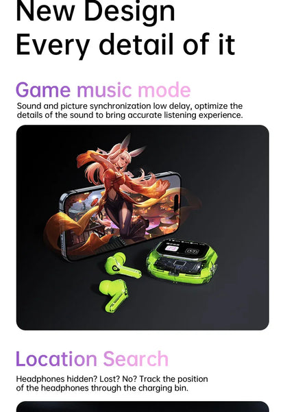 True Wireless Bluetooth 5.4 Earbuds – ANC Noise-Cancelling, HD Stereo Bass, Gamer Headset with LED Touch Control