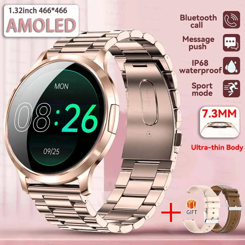 1,32" ultratyndt AMOLED-smartwatch til kvinder med Bluetooth-opkald – Brugerdefinerede urskiver, aktivitetsmåler, luksusdesign
