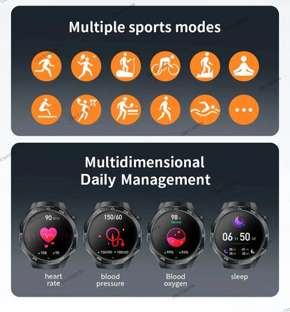 HD AMOLED Smartwatch für Herren mit Bluetooth-Anruffunktion, Herzfrequenzmesser & GPS-Bewegungsverfolgung – Wasserdicht, für Android & iOS (2025)
