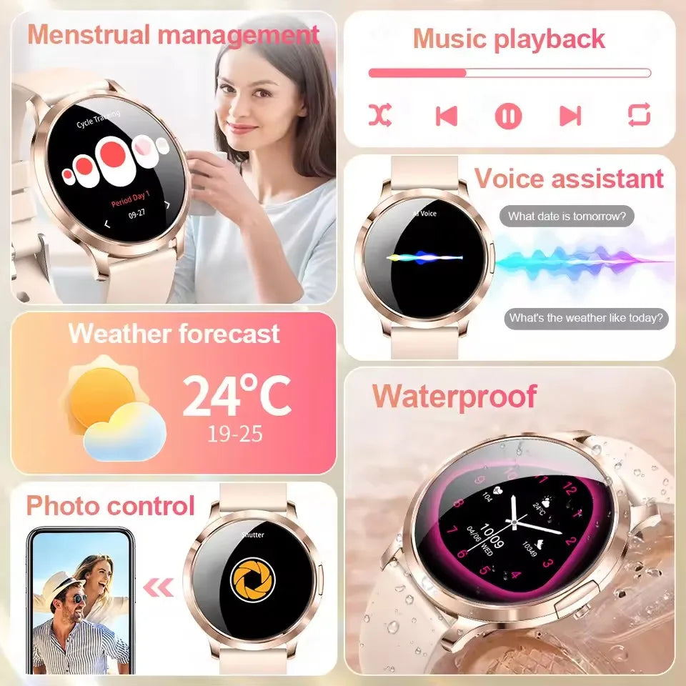 1,32" ultratyndt AMOLED-smartwatch til kvinder med Bluetooth-opkald – Brugerdefinerede urskiver, aktivitetsmåler, luksusdesign