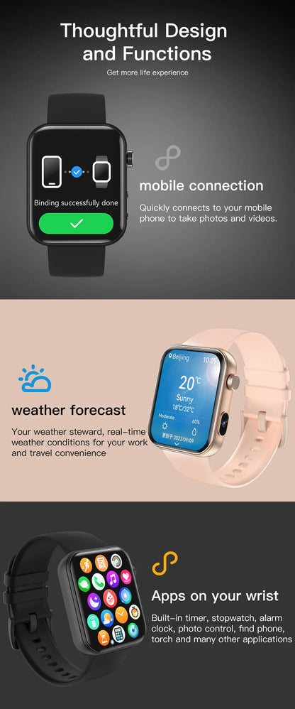 Smartwatch 2025 für Damen und Herren – Kamera, Videoaufzeichnung, Gesundheits- und Fitness-Tracker, wasserdicht, Bluetooth-Anruf