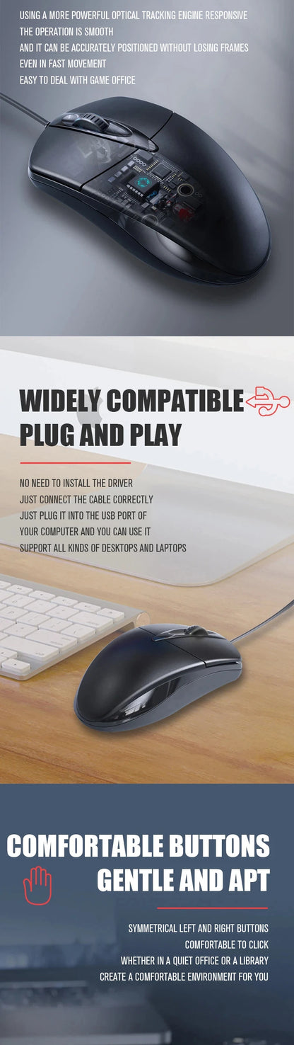 USB Wired Optical Mouse – 1200 DPI, Ergonomic Design, Plug & Play for PC & Laptop