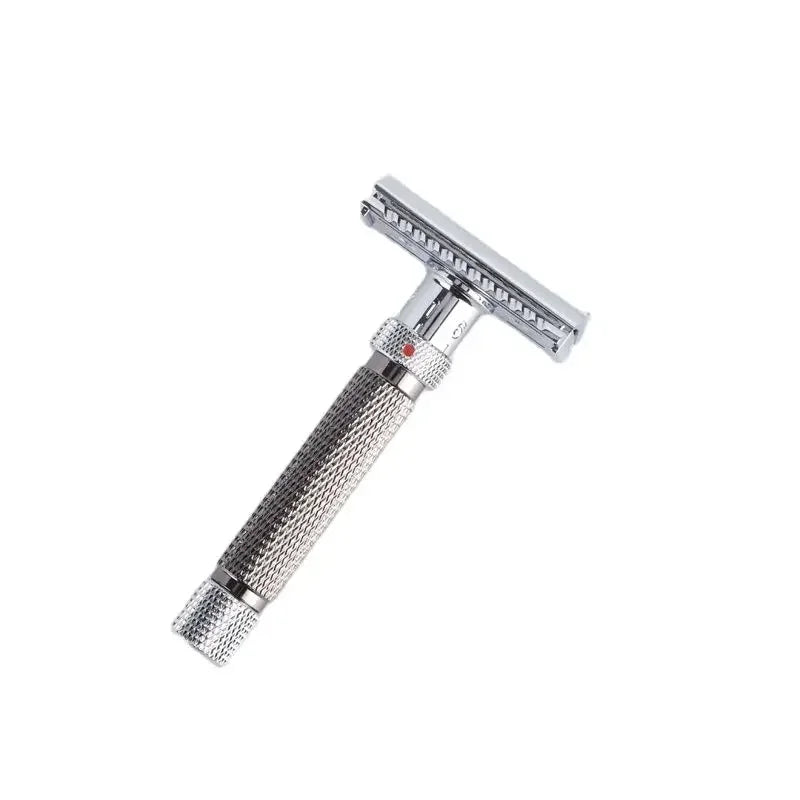 Yaqi Justerbar Sikkerhedsbarbermaskine – Barbermaskine med Dobbeltkant i Rustfrit Stål til Mænd (Krom / Gunmetal)