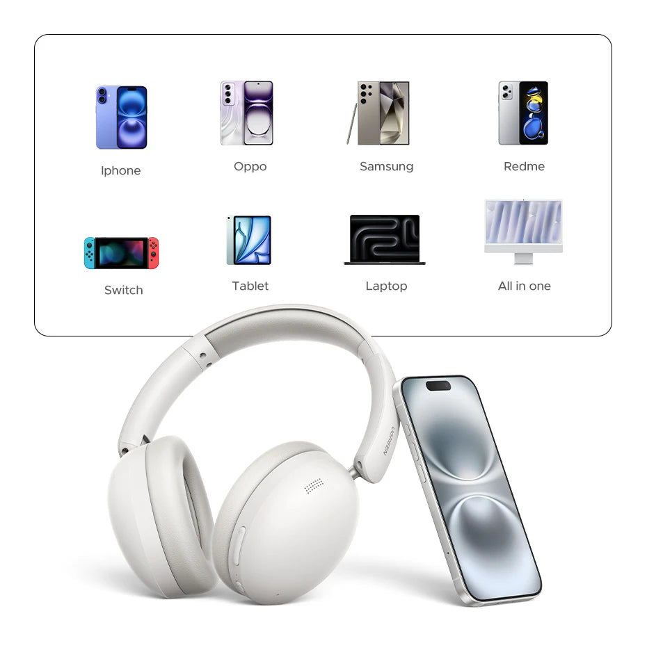Trådløse Over-Ear Bluetooth-hovedtelefoner – 80 timers spilletid, Hi-Fi stereolyd med mikrofon, Bluetooth 5.4