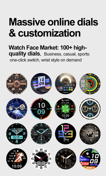 Herren-Smartwatch mit Full Touch, Bluetooth-Anrufen, Kompass und Taschenlampe – Fitness-Tracker und Herzfrequenzmesser, wasserdicht