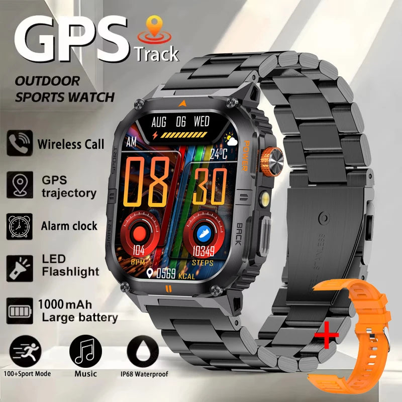 Smart Sportsuhr für Herren – Bluetooth-Anrufe, Fitness-Tracking & LED-Taschenlampe (2,0” HD)