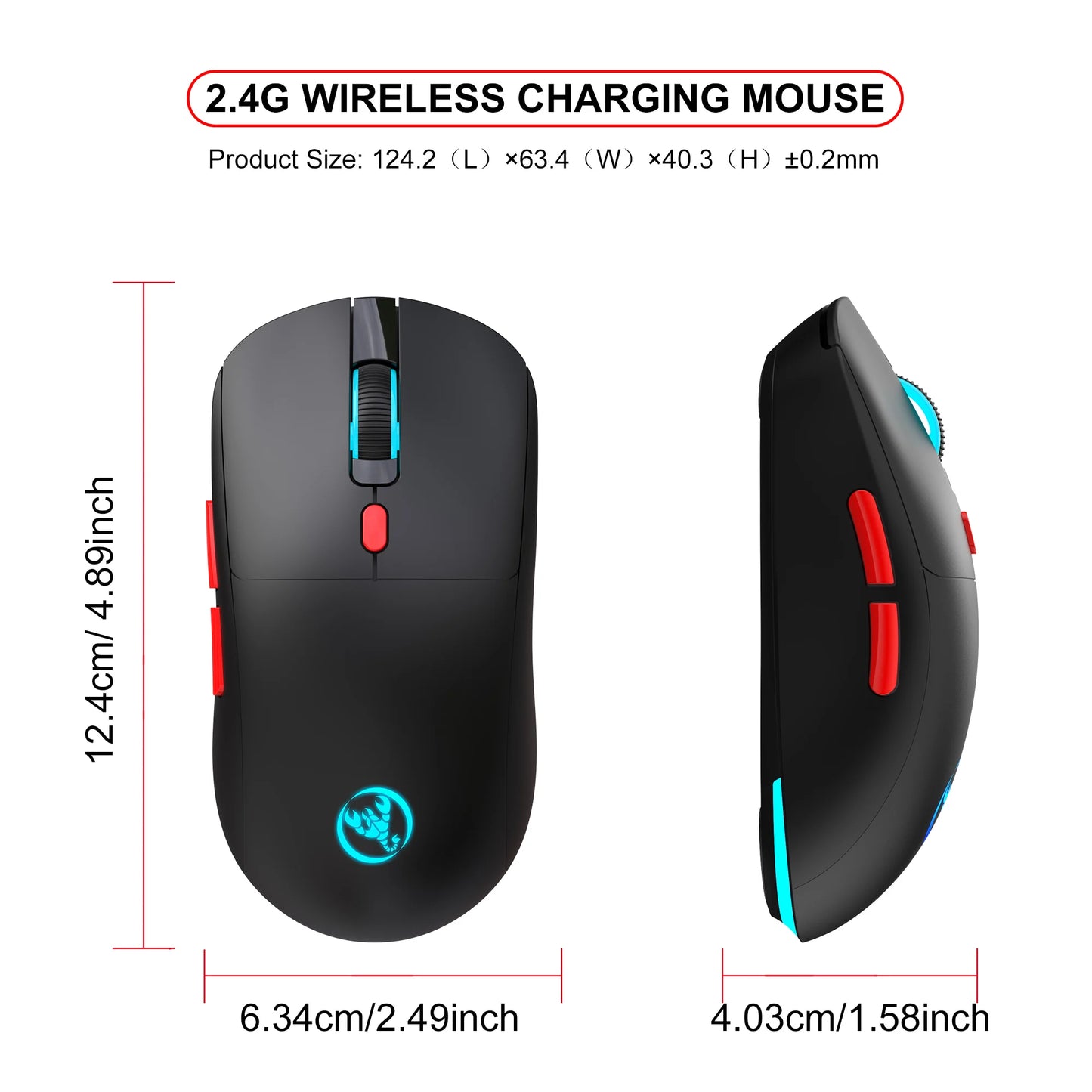 Genopladelig trådløs mus 2.4G RGB – 3600 DPI, Ergonomisk Design, USB-modtager, Type-C opladning