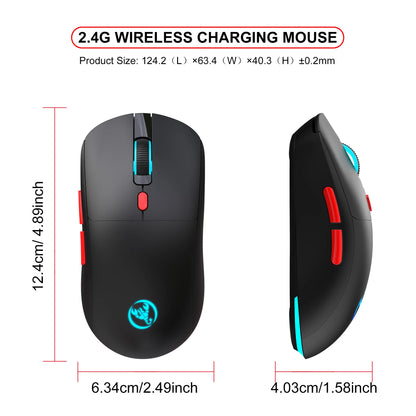 Genopladelig trådløs mus 2.4G RGB – 3600 DPI, Ergonomisk Design, USB-modtager, Type-C opladning