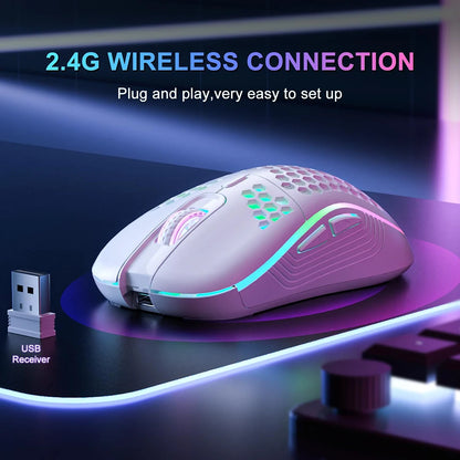 2.4G trådløs RGB-mus med genopladeligt batteri og justerbar DPI (800-1600), ergonomisk design