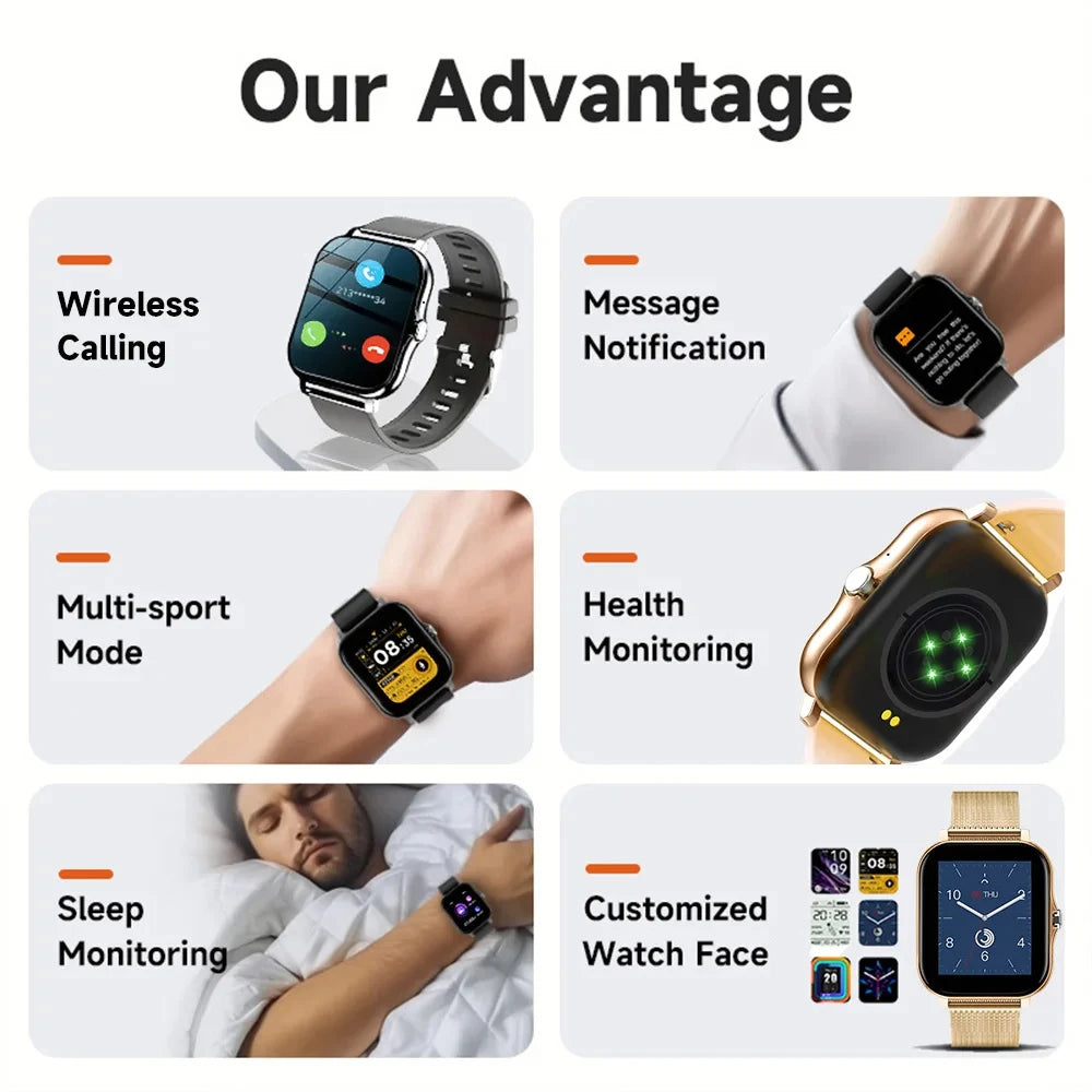1,83" HD Smartwatch med Bluetooth-opkald og notifikationer – Sportstilstande, musikstyring, til Android og iOS (Unisexgave)