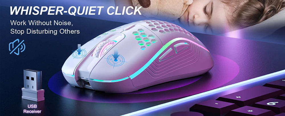 2.4G trådløs RGB-mus med genopladeligt batteri og justerbar DPI (800-1600), ergonomisk design