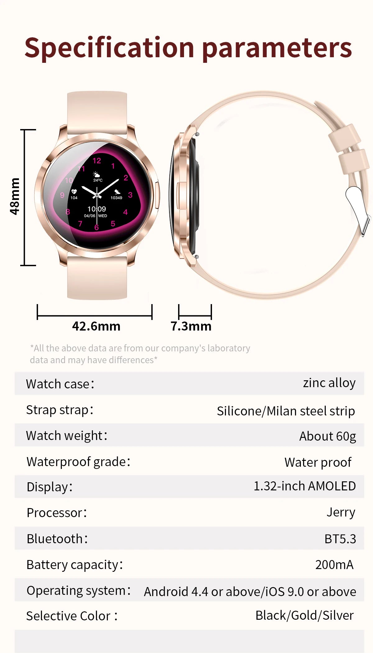 1,32" ultratyndt AMOLED-smartwatch til kvinder med Bluetooth-opkald – Brugerdefinerede urskiver, aktivitetsmåler, luksusdesign
