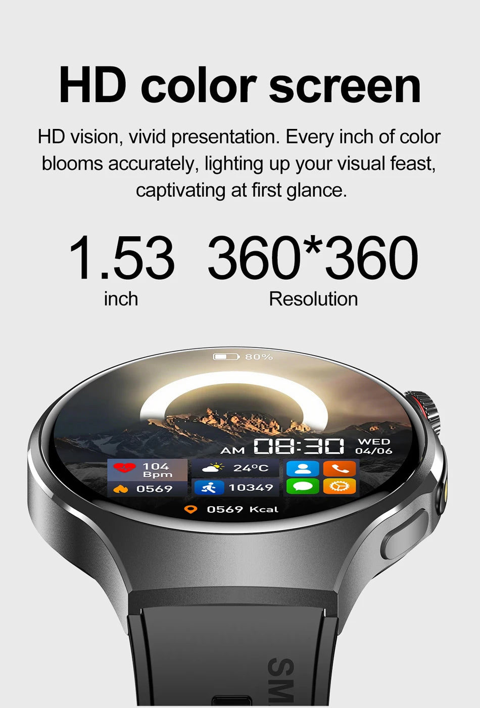 Herren-Smartwatch mit Full Touch, Bluetooth-Anrufen, Kompass und Taschenlampe – Fitness-Tracker und Herzfrequenzmesser, wasserdicht