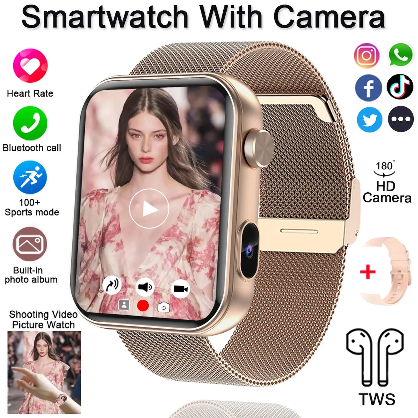 Smartwatch 2025 für Damen und Herren – Kamera, Videoaufzeichnung, Gesundheits- und Fitness-Tracker, wasserdicht, Bluetooth-Anruf