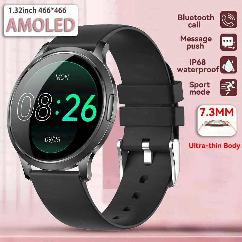 1,32" ultratyndt AMOLED-smartwatch til kvinder med Bluetooth-opkald – Brugerdefinerede urskiver, aktivitetsmåler, luksusdesign