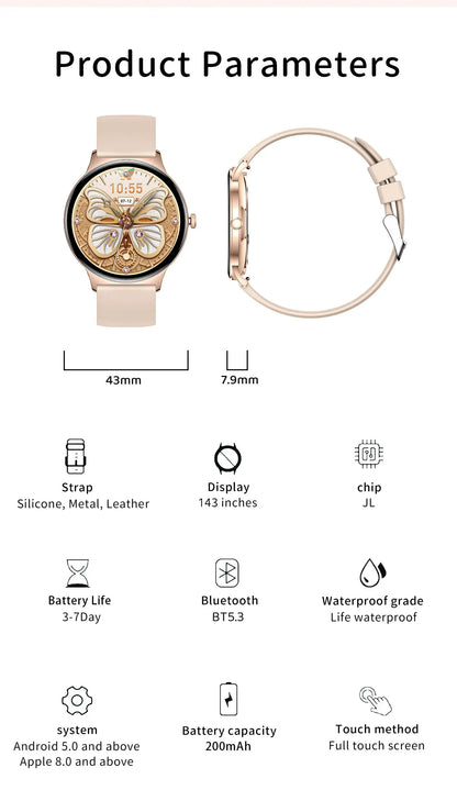 1.43" Full Touch Smartwatch for Women with Bluetooth Calling – Fitness & Sports Watch, Stylish Ladies Gift (2025)