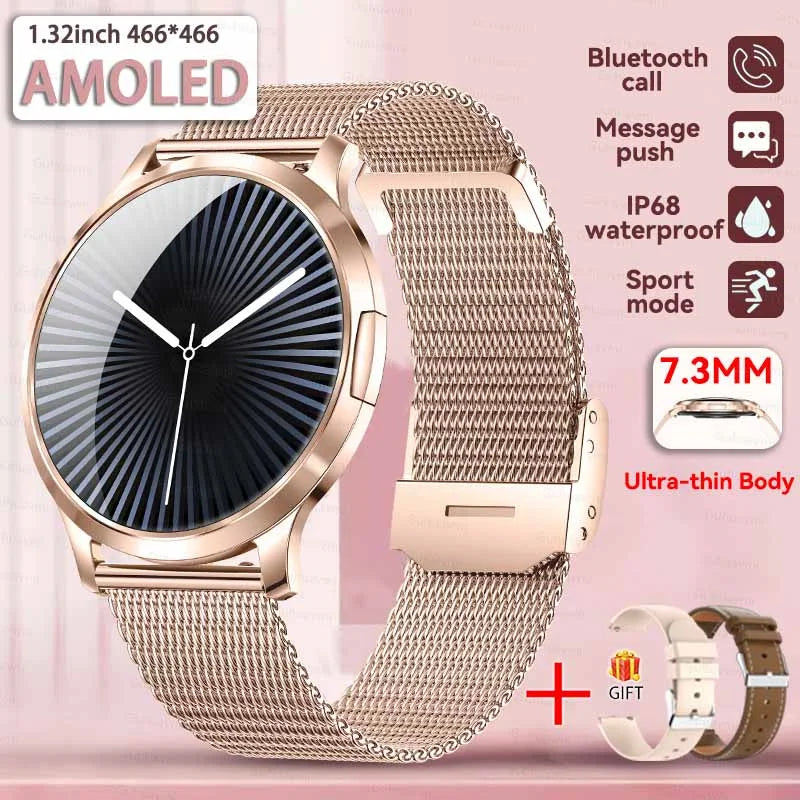 1,32" ultratyndt AMOLED-smartwatch til kvinder med Bluetooth-opkald – Brugerdefinerede urskiver, aktivitetsmåler, luksusdesign