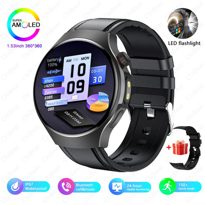 Herren-Smartwatch mit Full Touch, Bluetooth-Anrufen, Kompass und Taschenlampe – Fitness-Tracker und Herzfrequenzmesser, wasserdicht