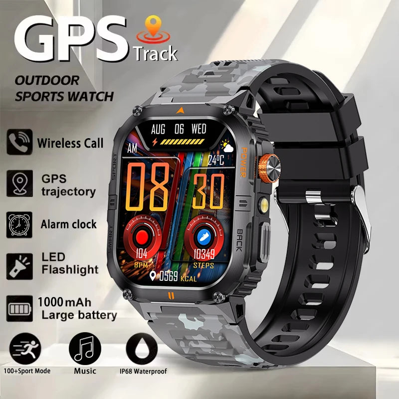 Smart Sportsuhr für Herren – Bluetooth-Anrufe, Fitness-Tracking & LED-Taschenlampe (2,0” HD)