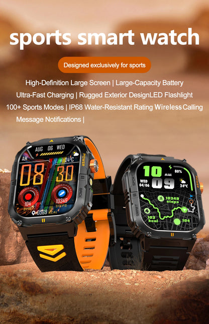 Smart Sportsuhr für Herren – Bluetooth-Anrufe, Fitness-Tracking & LED-Taschenlampe (2,0” HD)