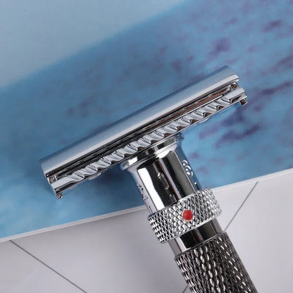 Yaqi Justerbar Sikkerhedsbarbermaskine – Barbermaskine med Dobbeltkant i Rustfrit Stål til Mænd (Krom / Gunmetal)