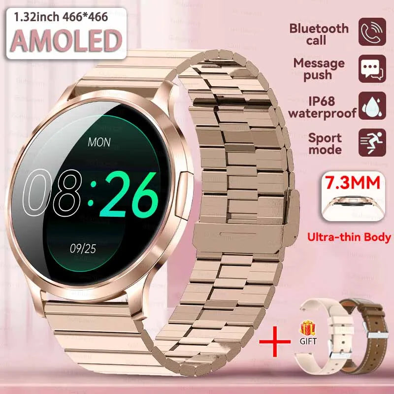 1,32" ultratyndt AMOLED-smartwatch til kvinder med Bluetooth-opkald – Brugerdefinerede urskiver, aktivitetsmåler, luksusdesign