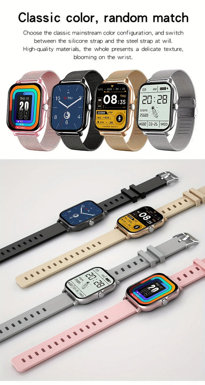 Smartwatch med trådløse opkald og digital skærm – Silikonerem og design i rustfrit stål