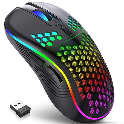 2.4G trådløs RGB-mus med genopladeligt batteri og justerbar DPI (800-1600), ergonomisk design