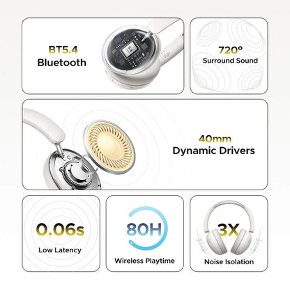 Trådløse Over-Ear Bluetooth-hovedtelefoner – 80 timers spilletid, Hi-Fi stereolyd med mikrofon, Bluetooth 5.4