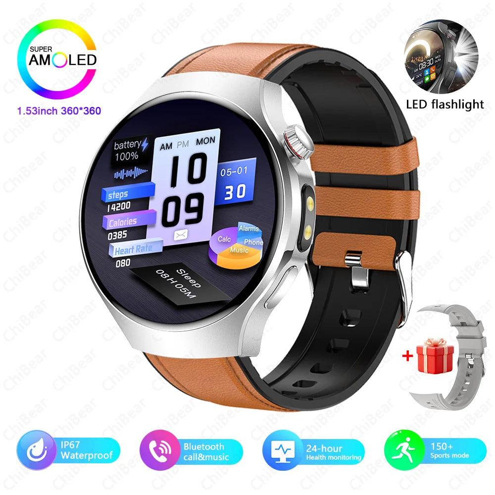 Herren-Smartwatch mit Full Touch, Bluetooth-Anrufen, Kompass und Taschenlampe – Fitness-Tracker und Herzfrequenzmesser, wasserdicht