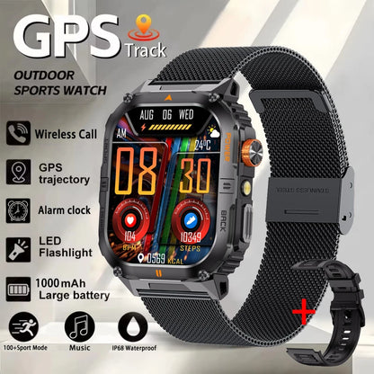 Smart Sportsuhr für Herren – Bluetooth-Anrufe, Fitness-Tracking & LED-Taschenlampe (2,0” HD)