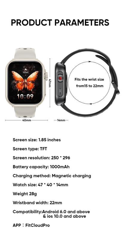 1,85" HD AMOLED Smartwatch med Bluetooth-opkald – IP68 Vandtæt Full Touch Sportsur til Mænd og Kvinder (2025)