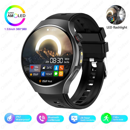 Herren-Smartwatch mit Full Touch, Bluetooth-Anrufen, Kompass und Taschenlampe – Fitness-Tracker und Herzfrequenzmesser, wasserdicht