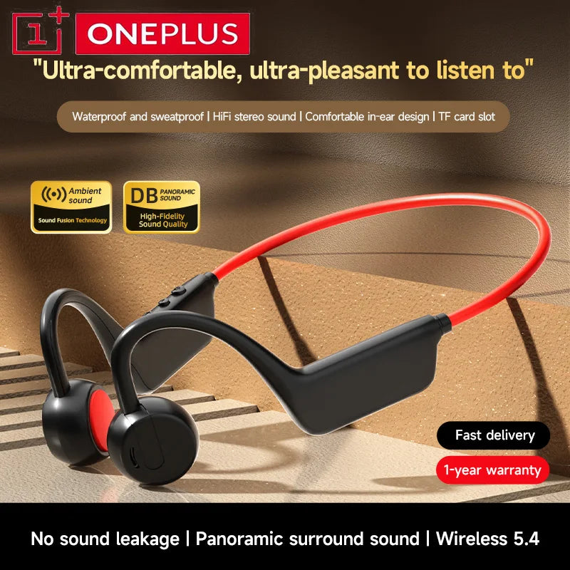 OnePlus Knochenschall Bluetooth Kopfhörer – Kabelloses Open-Ear Headset, Freisprechfunktion, Wasserdichte Sport-Kopfhörer mit Mikrofon