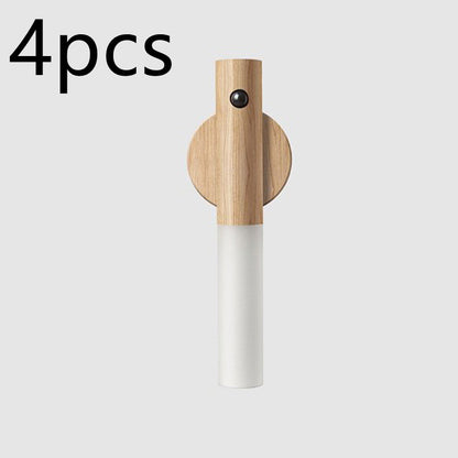 Automatisk LED USB Magnetisk Træ Trådløs Natlys Korridor Verandabelysning PIR Bevægelsessensor Væglampe Skabslampe