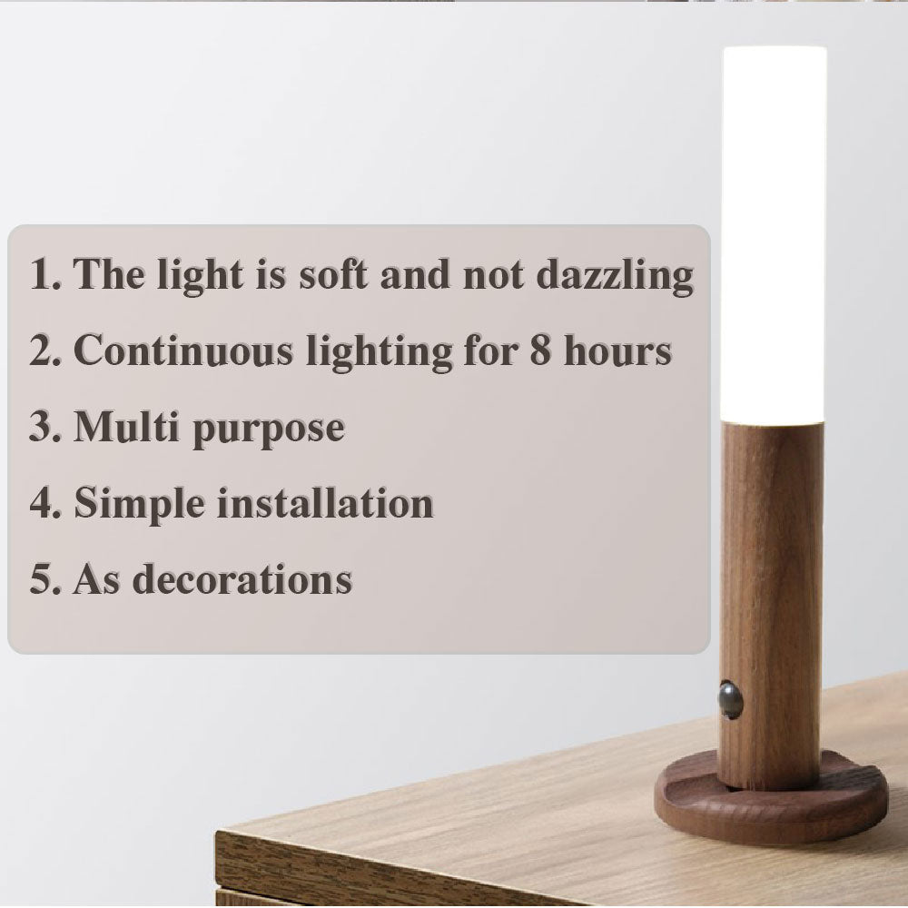 Automatisk LED USB Magnetisk Træ Trådløs Natlys Korridor Verandabelysning PIR Bevægelsessensor Væglampe Skabslampe