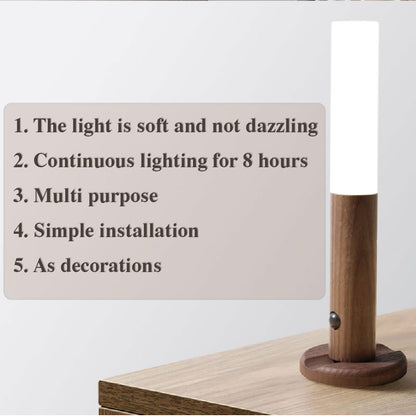 Automatisk LED USB Magnetisk Træ Trådløs Natlys Korridor Verandabelysning PIR Bevægelsessensor Væglampe Skabslampe