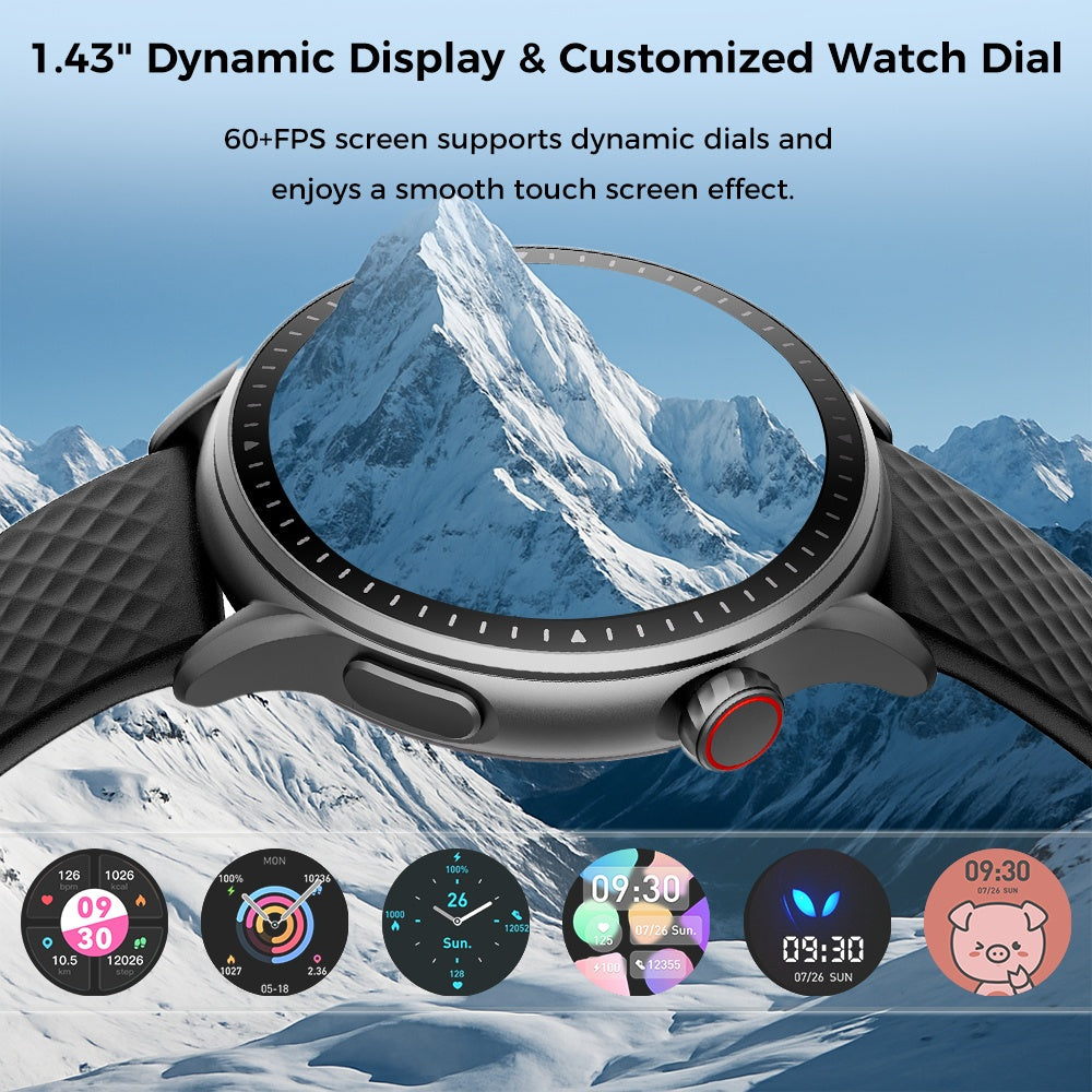Runde Smartwatch, 1,43 Zoll HD, 3ATM wasserdicht, ausgestattet mit Herzfrequenzerkennung, Schlafüberwachung und Schrittverfolgung, 100 Sportmodi, Bewegungsmonitor, Weihnachtsgeschenke, modische Uhren