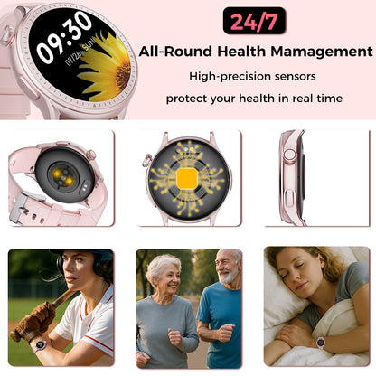 Runde Smartwatch, 1,43 Zoll HD, 3ATM wasserdicht, ausgestattet mit Herzfrequenzerkennung, Schlafüberwachung und Schrittverfolgung, 100 Sportmodi, Bewegungsmonitor, Weihnachtsgeschenke, modische Uhren