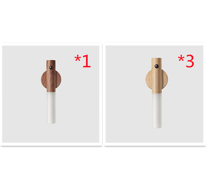 Automatisk LED USB Magnetisk Træ Trådløs Natlys Korridor Verandabelysning PIR Bevægelsessensor Væglampe Skabslampe
